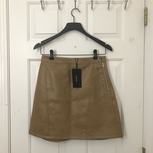 NWT Zara Brown/Tan Faux Leather A-Line Mini Skirt